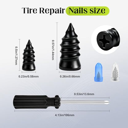 NACHLYNN 80 Pcs Tire Repair Rubber Nail Kit Tire Repair Nails with 2 Sizes and Screwdriver for Car Motorcycle Truck
