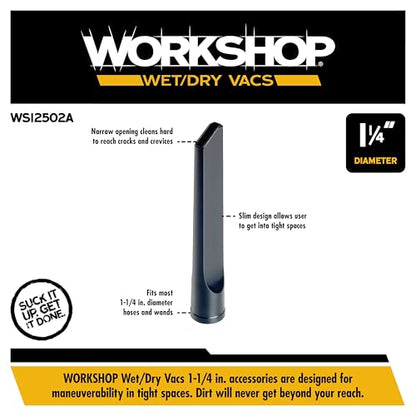 WORKSHOP Wet/Dry Vacs WS12502A 1-1/4-in. Crevice Tool Vacuum Attachment | Reaches into Tight Spaces and Crevices, For WORKSHOP Shop Vacuum Cleaners, Fits 1-1/4-inch Extension Wands and Hoses - size: 1-1/4"