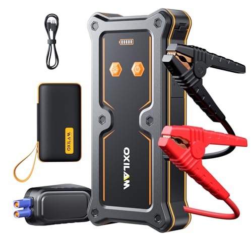 OXILAM 8000A Jump Starter - Car Jumper Starter Portable for All Gas & Diesel Engines, 12V Jump Box for Car Battery with Extended Jumper Cables, USB, DC, Type C Port & LED Light - size: 8000A