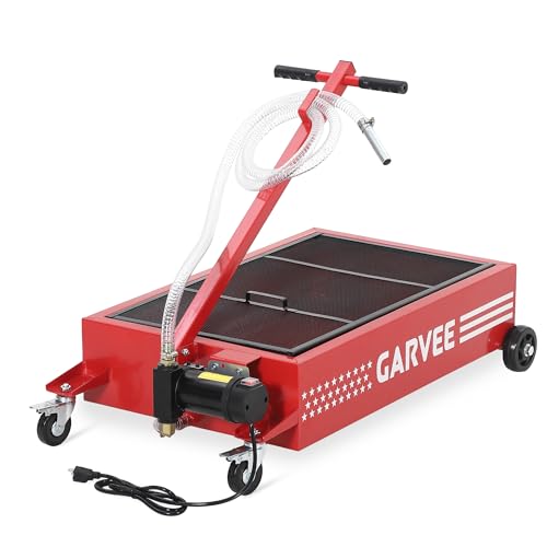 Garvee 20 Gal Electric Oil Drain Pan with 110V Pump, Low Profile Rolling Oil Drain Cart with 8.2 ft Hose, Foldable T-Handle & Lockable Swivel Casters, Leak-Proof & Heavy Duty for Cars, SUVs, Trucks - color: Red, size: 20 Gal + Electric