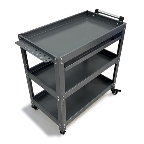JZD 3 Tier Tool Cart on Wheels with Drawer & Screwdriver Holder, Metal Mechanic Rolling Cart for Garage Auto Repair Shop Factory Kitchen - size: 02