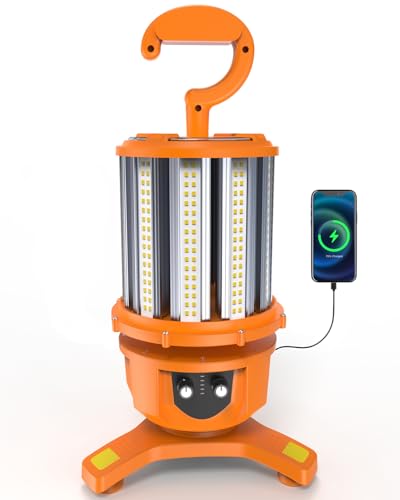 HYPERLITE LED Temporary Work Light: 50W Rechargeable Work Lights for Shop | Utility Light, 6500lm, 4 Lighting modes, Dimmable, for Repairs Construction Camping Garages, ETL Listed, 3-Year Guarantee