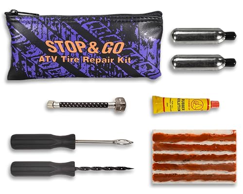 Stop & Go 8065 12 Piece Tubeless Tire Repair Kit with Rope Plugs and CO2 Inflation for Punctures and Flats on ATV, Golf Cart, Mower, & Utility Vehicle (5 Plugs)