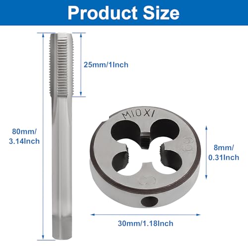 Waziaqoc M10 x 1.0mm Tap and Die Set | Metric, High-Speed Steel, Thread Tap and Die, Various Metals, Right Hand - size: M10 x 1.0mm