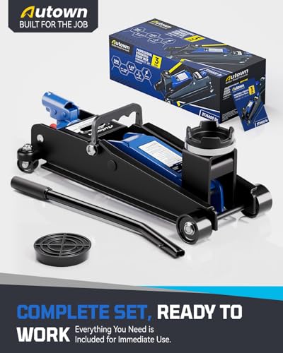 AUTOWN 3 Ton Floor Jack, Alloy Steel Hydraulic Car Jack with Quick Lift & Cross-Shape Rubber Pad, 7.1-20.9 Inch Lifting Range for SUV Truck (6600 lbs)