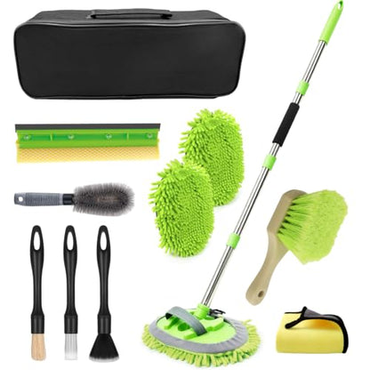 62" Car Wash Brush with Long Handle, Car Wash Kit Include Microfiber Cleaning Mop, Wheel Brush, Windshield Window Squeegee, Towel, Detail Brush, Storage Bag, for Cleaning Cars, RV, Truck, Boat - size: 15 Pack