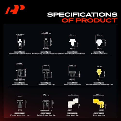 A-Premium 220PCS Retainer Clip Kit Compatible with 2000-2006 Toyota Tundra | Door Trim Panel Weatherstrip Hood Fender Splash Windshield Wheel Tail Light, Push Pin Nylon Rivet Fastener, w/Removal Tool