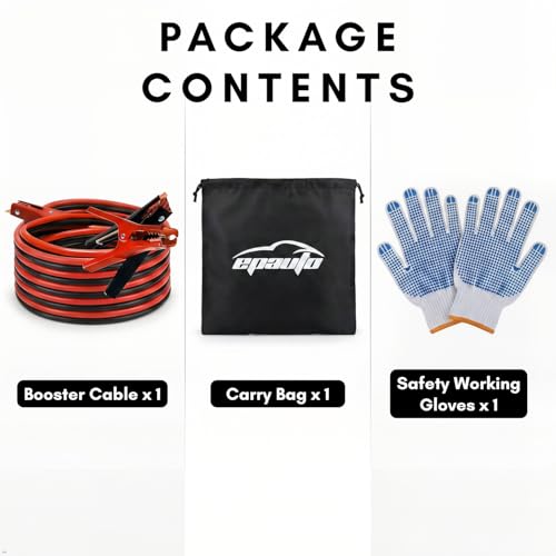 EPAuto 4 Gauge x 20 Ft Heavy Duty Jumper Cables Emergency Boost Kit Car/SUV | With Safety Gloves & Travel Bag (Safe Jump Start for Dead Batteries) For Car & SUV - size: 20-Feet x 4-Gauge
