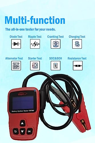 OS760 12V Car Battery Tester Automotive 100-2000 CCA Battery Load Tester Auto Cranking Charging Test Scan Tool Digital Alternator Analyzer