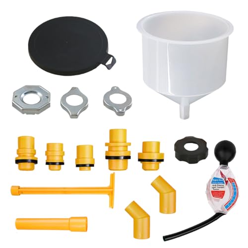 No-Spill Coolant Funnel Kit with Coolants Tester, Spill-Proof Coolant Filling Funnel Radiator Flush Kit with Adapters, Universal Radiator Bleeder Funnels Fill Kit for Most Cars (15PCS&Tester) - color: 15PCS&Tester