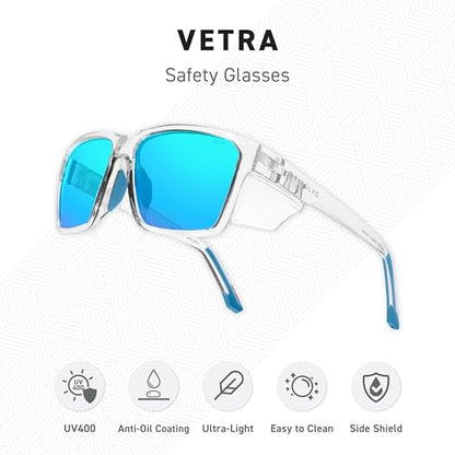 VETRA Z87+ Certified Safety Glasses HD High Contrast UV400 Side Shield Anti-Oil Coating Stylish Eyewear - color: Neo Ocean