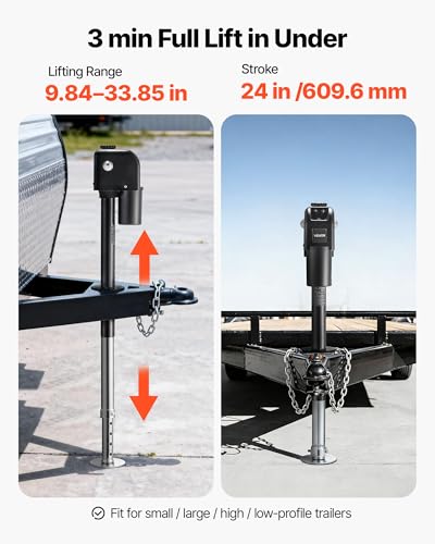 VEVOR Electric Trailer Jack, 7500 lbs Capacity, Electric Power Tongue Jack with Waterproof Protective Cover & LED Light for Travel Trailer, Camper, RV, 9.84-33.85 in Lift, 12V DC with Wiring, Black - size: 7500 lbs
