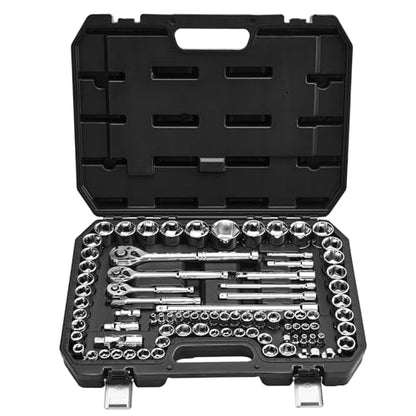 VEVOR Socket Set, 86 Pieces, 3/8 & 1/4 & 1/2 inch Drive Socket and Ratchet Set, SAE and Metric, Mechanic Tool Kit with Ratchet Wrench, Accessories and Storage Case, CR-V Alloy Steel, for Auto Repair - size: 1/4"&3/8"&1/2", style: 86 PCS