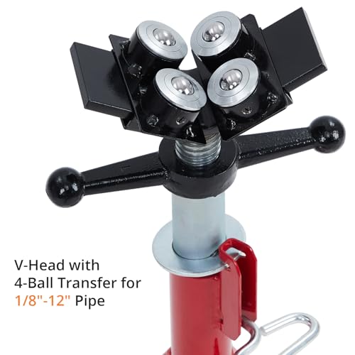 Folding Pipe Stand with 4-Ball Transfer V-Head, 28-52 Inch, 2500 Lbs | Heavy Duty Steel, Adjustable Height, Portable for Welding & Pipe Work - size: 28"-52" 4-Ball