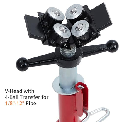 Folding Pipe Stand with 4-Ball Transfer V-Head, 28-52 Inch, 2500 Lbs | Heavy Duty Steel, Adjustable Height, Portable for Welding & Pipe Work - size: 28"-52" 4-Ball