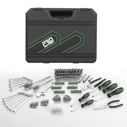 Prostormer Mechanics Tool Set with SAE & Metric Sockets, Green | 279-Piece, Chrome-Vanadium Steel, 1/2", 3/8" Quick-Release Ratchets for Auto and Machine Repairs - color: Green