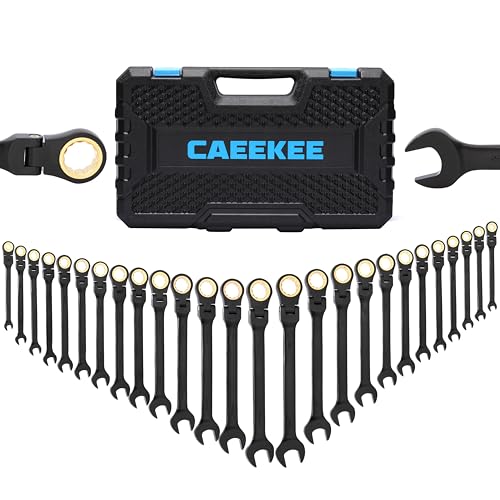 26-Piece Flex-Head Ratcheting Wrench Set, SAE & Metric, 12 Point, 72-Tooth Ratchet, Chrome Vanadium Steel, With Organizer Box - style: 26-Piece Set (Flex-Head Metric & SAE)