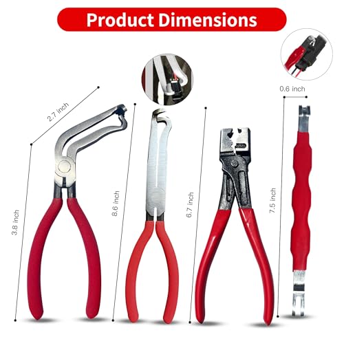 Electrical Disconnect Pliers for Cars 4-Piece - Electrical Connector Disconnect Tool Set, Automotive Plug Connector Separator Removal Tool & Hose Clamp Pliers (Medium Straight+60 Degree)