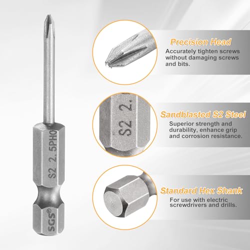 HARFINGTON 4pcs #0 Phillips Screwdriver Bit PH0 1/4" Hex Shank 2" (50mm) Long 0.1" Rod Magnetic Cross Head Drill Bits S2 Steel Industrial Screw Driver for Electric Power Tools, Gray - size: PH0 x 2" x 0.1"