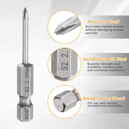 HARFINGTON 4pcs #0 Phillips Screwdriver Bit PH0 1/4" Hex Shank 2" (50mm) Long 0.1" Rod Magnetic Cross Head Drill Bits S2 Steel Industrial Screw Driver for Electric Power Tools, Gray - size: PH0 x 2" x 0.1"