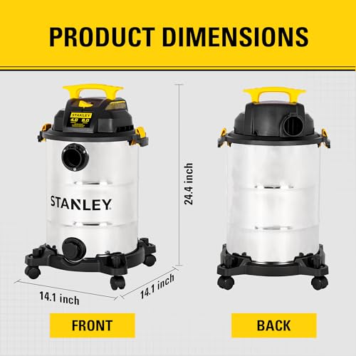 STANLEY 8 Gallon Wet Dry Vacuum, 4 Peak HP Portable Shop Vacuum with Drain Port & Blower, Industrial Wet Dry Vacuum Cleaner, Stainless Steel Tank for Garage, Workshop, Car Detailing, Jobsite, SL18117