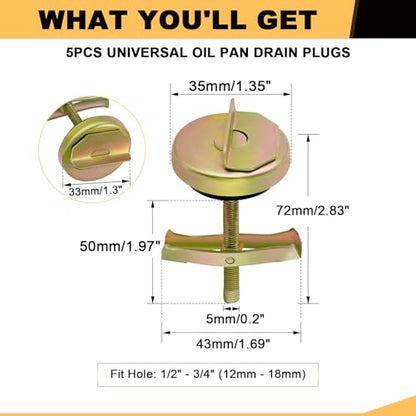 Siptenk 5PCS Universal Oil Pan Drain Plug Replace 65109 090-080 | Oil Drain Plug Fit for 1/2 In. to 3/4 In. or M12 to M18 Hole - color: 5PCS Oil Pan Drain Plug