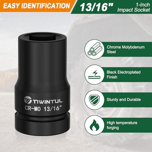13/16" Impact Socket 1" Drive, for Truck Axle Nuts & Hub Removal | Square, 6 Point Design, CR-MO ANSI Certified, Heavy Duty Socket 1 Inch Drive for Suspension & Heavy Equipment Maintenance - size: 13/16'' (1 PCS)