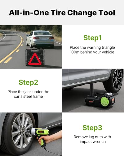 VEVOR Electric Car Jack 5 Ton Car Jack Hydraulic with Electric Impact Wrench, LED Light Hydraulic Auto Repair Tool, 135-360 mm Lifting Range for SUV MPV Sedan Truck Repair