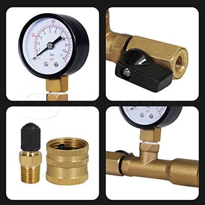 Supply Giant QUL 0-160 PSI Water Pressure Test Kit with Snifter Valve and Swivel Hose Connector, Brass