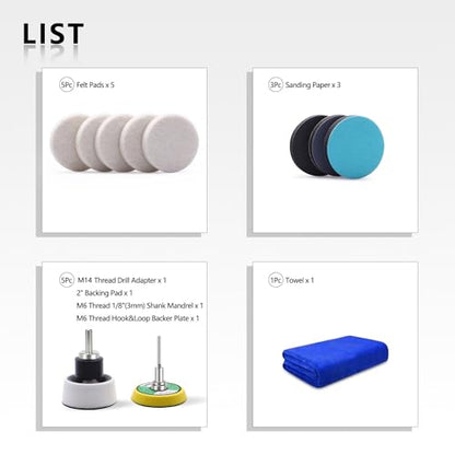 2Inch Car Felt Polishing Buffing Pad, 8pcs Polishing Sanding Discs, Felt Polishing Wheel with Towel, 3mm Shank Backing Pad for Rotary Tools to Polish Glass and Metal (2 Inch Sets)