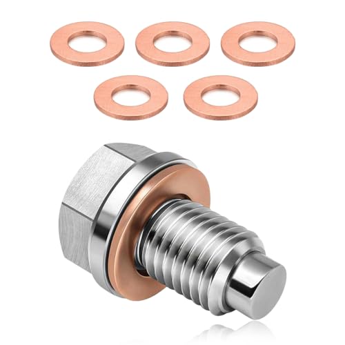 Wevdn Magnetic Oil Drain Plug, Aluminum M12×1.25 Sump Drain Nut Bolt with 5 PCS Copper Crush Washer, Universal Oil Drain Plug Replacement for Most Cars Motorcycles, Car Accessories - color: M12×1.25