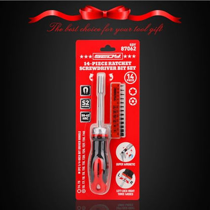14-Piece 1/4″ Magnetic Ratcheting Screwdriver Bit Set, T4-T40 Torx Bit Set with 1/4 inch Magnetic Bits Driver Multi-bit Ratchet Screw Drivers for Garage, Home, Work, DIY Repair - style: 14 PCS Ratcheting + Torx Bits