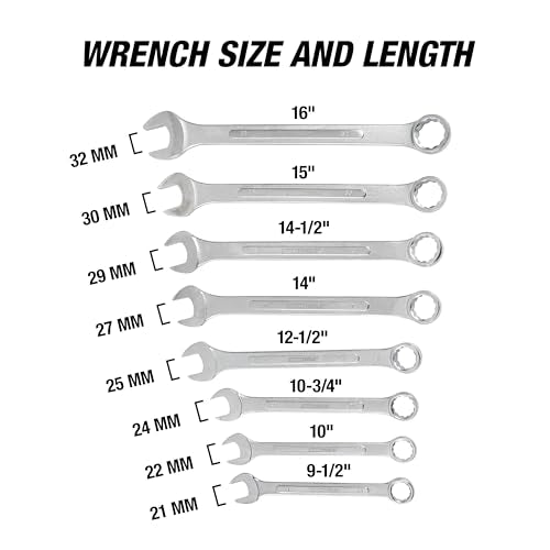 OEMTOOLS Jumbo Combination Wrench Set, 8-Piece Metric, 21-32mm, Heavy-Duty Automotive, Roll-Up Storage Bag - style: 8 piece metric (21-32 millimeter)