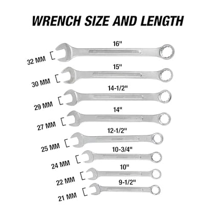 OEMTOOLS Jumbo Combination Wrench Set, 8-Piece Metric, 21-32mm, Heavy-Duty Automotive, Roll-Up Storage Bag - style: 8 piece metric (21-32 millimeter)