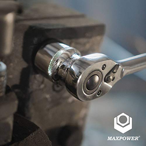 MAXPOWER 11-Piece 3/8" Ratcheting Socket Wrench Set Quick Release Reversible Ratchet Handle and Swappable Spanners Imperial Inch Sockets with Hanging Rack - color: Sae 3/8" Drive