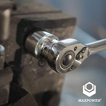MAXPOWER 11-Piece 3/8" Ratcheting Socket Wrench Set Quick Release Reversible Ratchet Handle and Swappable Spanners Imperial Inch Sockets with Hanging Rack - color: Sae 3/8" Drive