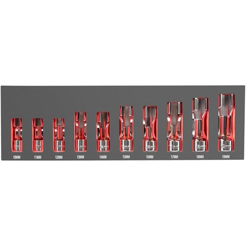 12030 Flare Nut Socket Set, 3/8" Square Drive Diesel Injector Fuel Line Socket Wrench Set, 10mm-19mm (10PCS)