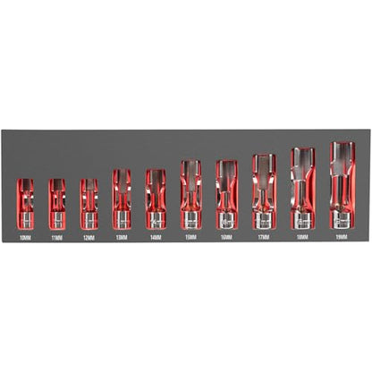 12030 Flare Nut Socket Set, 3/8" Square Drive Diesel Injector Fuel Line Socket Wrench Set, 10mm-19mm (10PCS)