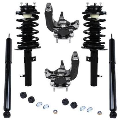 Detroit Axle - Front Steering Knuckles & Wheel Hub Bearing Struts w/Coil Spring Rear Shock Absorbers Replacement for 2006-2007 Ford Focus - size: 6AQU47692/ strut shock sway kit