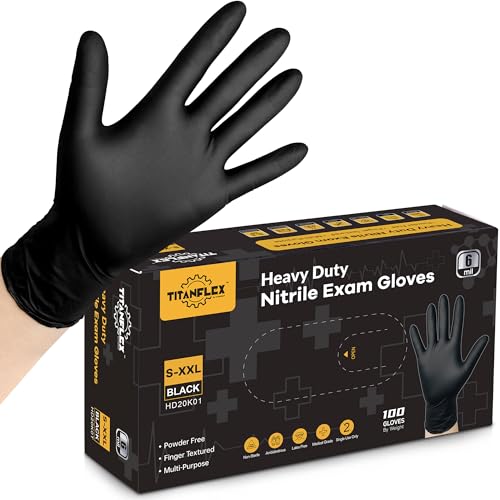 TitanFlex Disposable Nitrile Exam Gloves - 6-mil, Black, Heavy Duty, Latex Free, Food Safe for Cooking - size: Medium