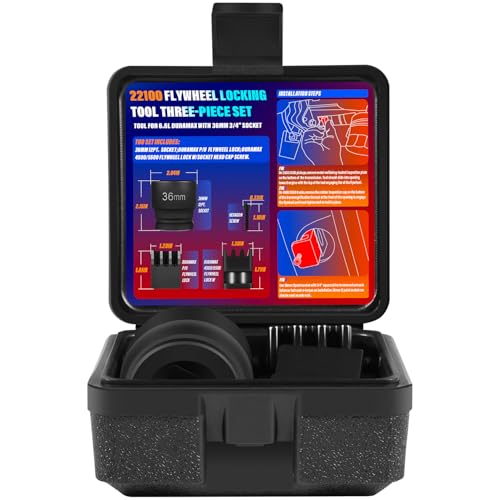 22100 Flywheel Locking Tool with 36mm 3/4’’ Socket for 6.6L Duramax Engines (2500/3500 & 4500/5500) – CRV Steel Tool Kit with Plastic Storage Case – For 6.6L Duramax Harmonic Balancer Removal Tool