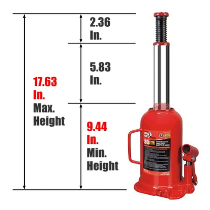 BIG RED 20 Ton (40,000 LBs) Torin Welded Hydraulic Car Bottle Jack for Auto Repair and House Lift, Red, TAM92003B (Pack of 2) - size: 20 Ton（40,000 lbs） (Pack of 2), style: 20 Ton（40,000 lbs）Standard