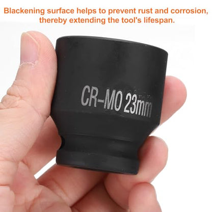 HARFINGTON 4 Point Square Socket 1/2" Drive 23mm Metric Square Impact Socket CR-MO Blackening Standard Wheel Sockets Pneumatic Socket Tool for Auto Repair Mechanical Maintenance Home Use - size: 23mm