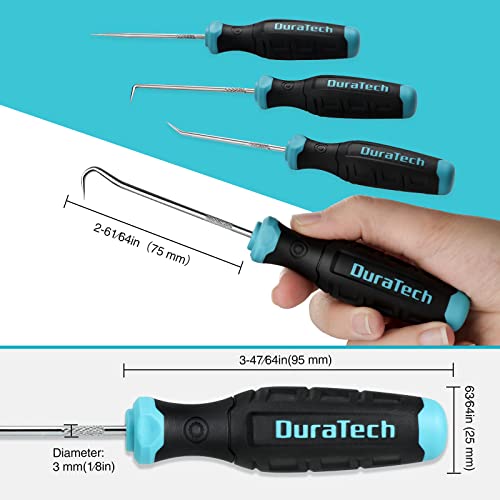 DURATECH 4-Piece Hook and Pick Set, Offset, Straight, 90° Pick and Hook | Precise and Small Pick Tool for Auto, Mechanic and Electronics Maintenance, with Storage Tray - size: 4pc