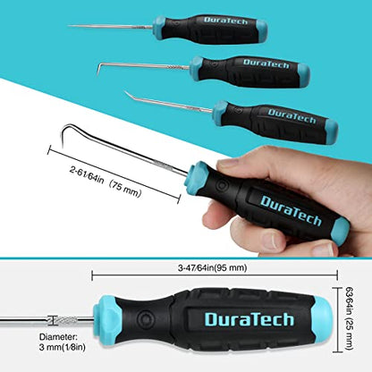 DURATECH 4-Piece Hook and Pick Set, Offset, Straight, 90° Pick and Hook | Precise and Small Pick Tool for Auto, Mechanic and Electronics Maintenance, with Storage Tray - size: 4pc