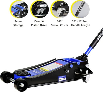 4 Ton Low Profile Floor Jack, Heavy Duty Floor Jack with Dual Pistons Quick Lift Pump, Steel Car Jack Adjustable Height 4"-21", Hydraulic Trolley Floor Jacks 4 Ton/8000 LB Capacity, Blue - color: Blue - 4 Ton(Dual Pump), Lift 4"-21"