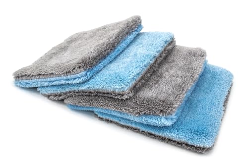 Autofiber Flat Out Microfiber Car Wash Pad - Pack of 4, Blue/Gray (9 inch x 8 inch)
