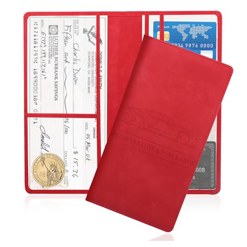 Car Registration and Insurance Holder,PU Leather Car Glove Box Organizer Car Document Holder for ID,Driver's License,Universal Car Organizer Car Accessories for Women/Men (Red) - color: Red