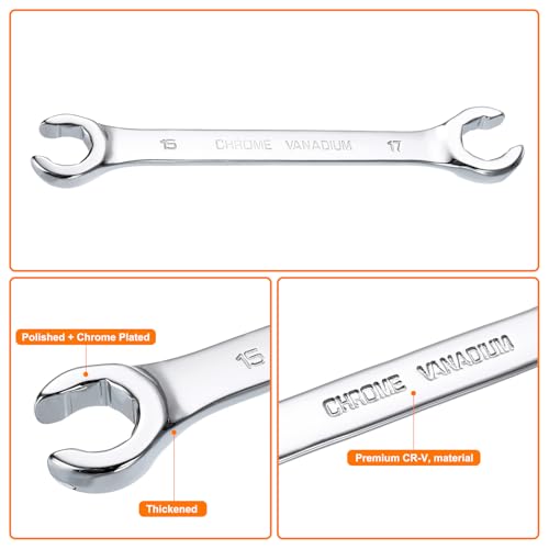 HARFINGTON Flare Nut Metric Wrench 15mm x 17mm CR-V Mirror Polished Chrome Plating Metric Wrench for DIY Hand-making Automotive Repairs and Household Maintenance - size: 15mm x 17mm