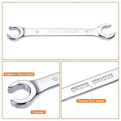 HARFINGTON Flare Nut Metric Wrench 15mm x 17mm CR-V Mirror Polished Chrome Plating Metric Wrench for DIY Hand-making Automotive Repairs and Household Maintenance - size: 15mm x 17mm
